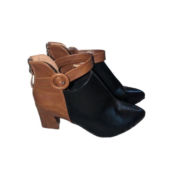 🛍️Brown & Black Strappy Closed Toe 2 Inch Heeled Shoes Size 40 EU - Picture 2 of 5
